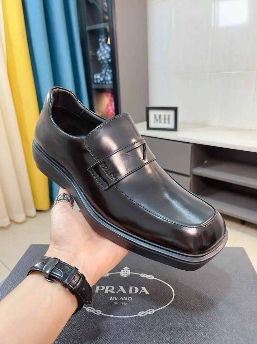 Men's shoes 💰540🌹🌹【PRADA Leather Shoes】Top purchasing agency Original imported Italian custom-made open-edge beaded cowhide leather surface, fully imported water-dyed breathable cowhide lining, original factory special molded sole super comfortable, size: 38-44